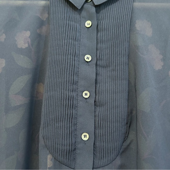 Maeve Anthropologie Top Womens 2 Navy Blue Floral Ira Pintuck Blouse Adult - Picture 4 of 8